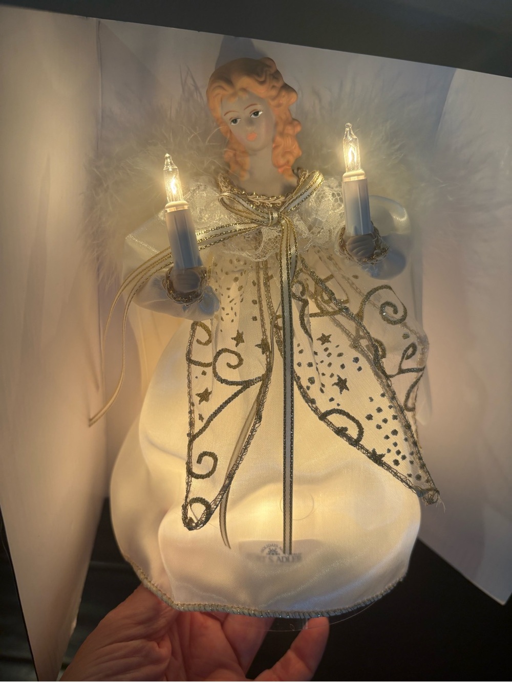 Kurt S. Adler Lighted Christmas Angel Tree Topper White Gold UL2154